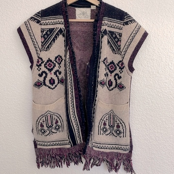 Anthropologie Angel of the North Lamaline Fringe Wool Vest Cardigan Sz XS/S - Picture 2 of 8